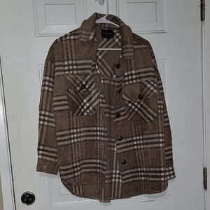 Women's Tan Plaid Shirt Jacket